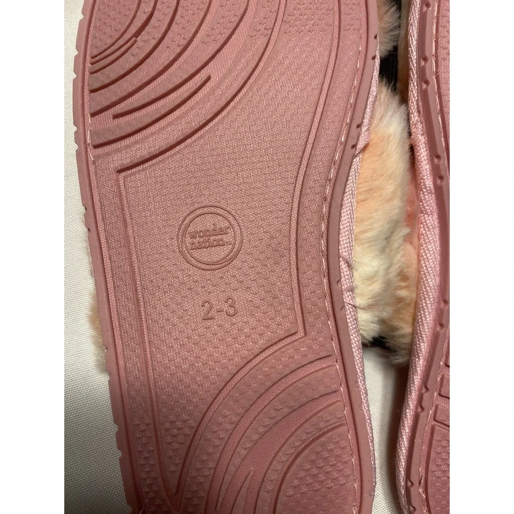 wonder nation girls fuzzy sandal open toe slippers‎ with hard sole size 2 3